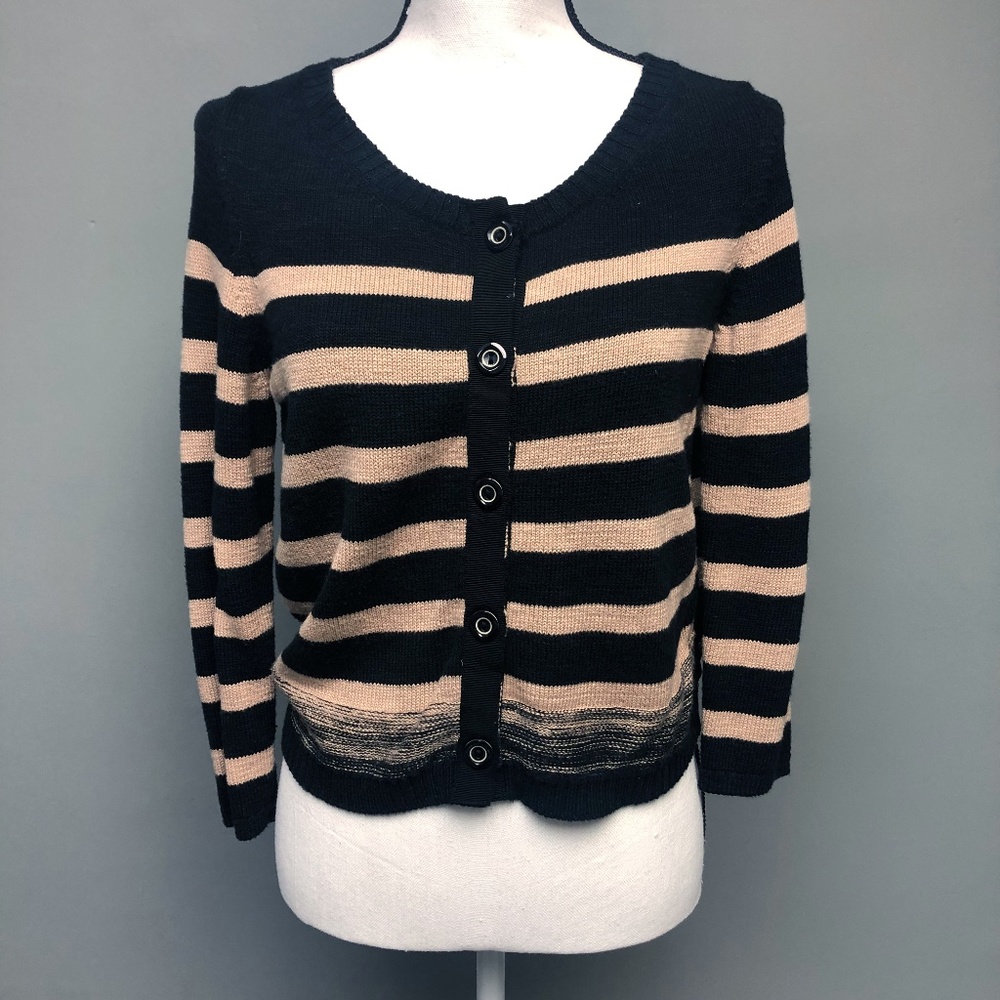 Anthropologie Black and Tan Striped Cardigan
